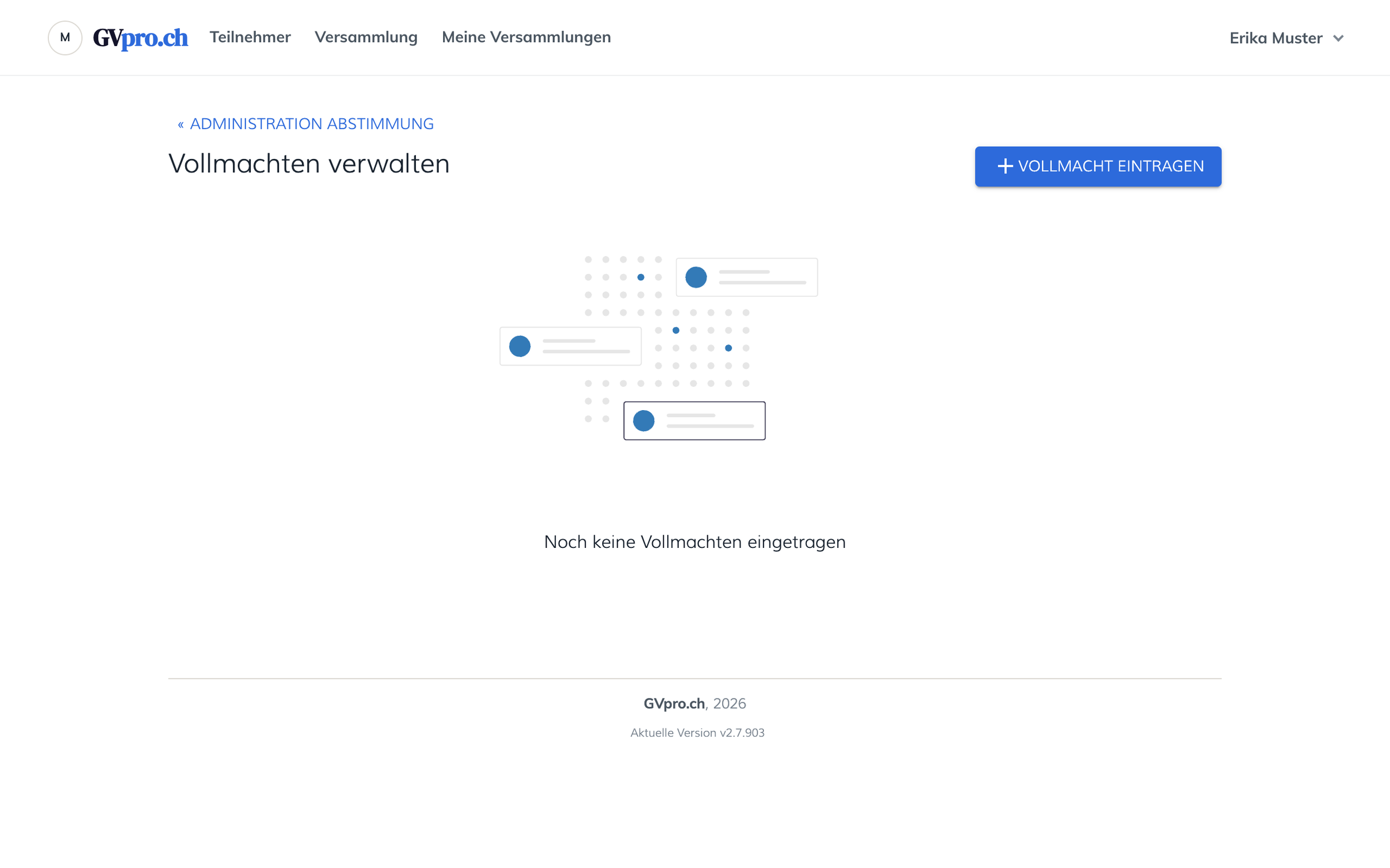 Seite Vollmachten verwalten mit der Schaltfläche Vollmacht eintragen