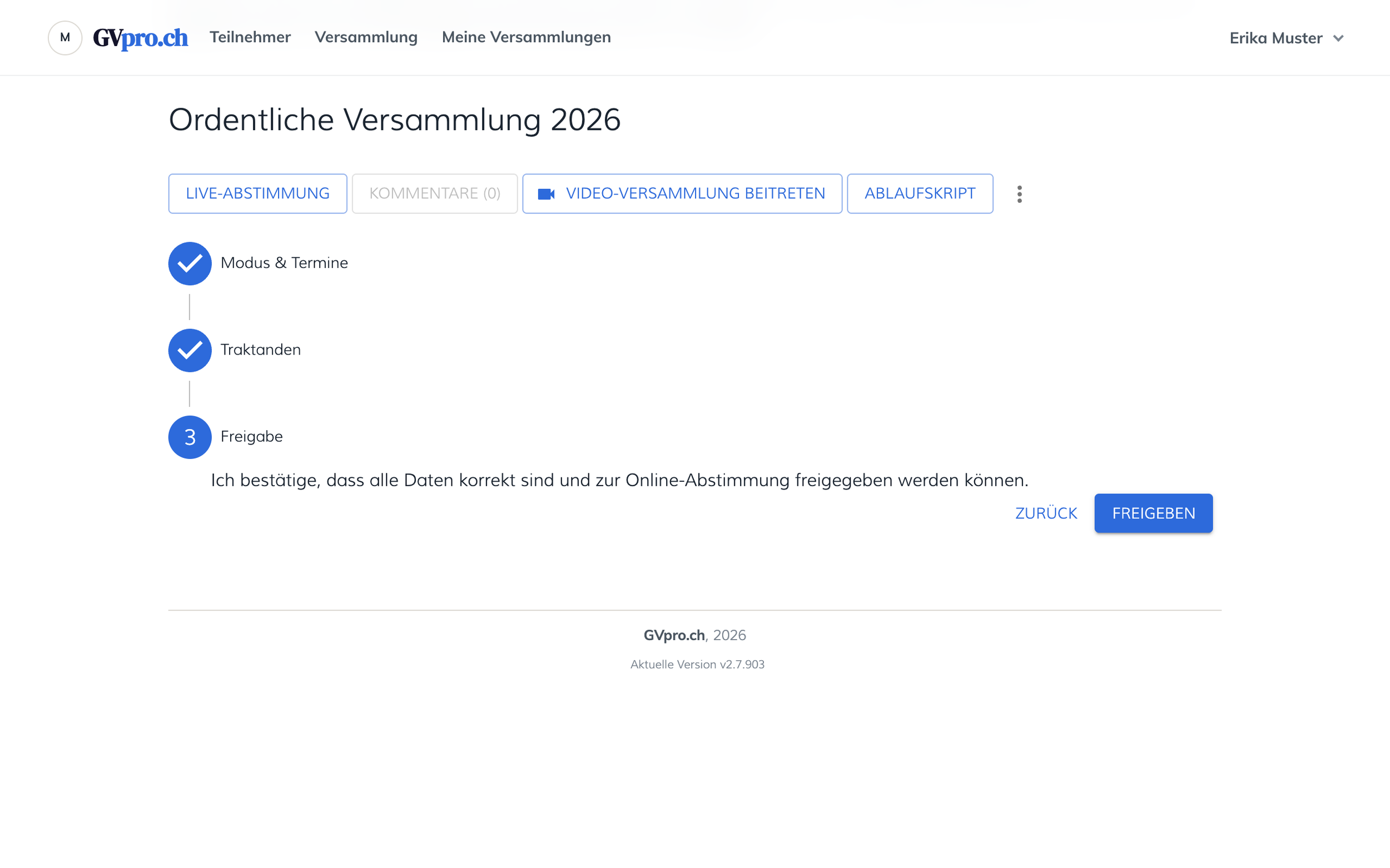 Schritt Freigabe mit der Bestätigung und der Schaltfläche Freigeben